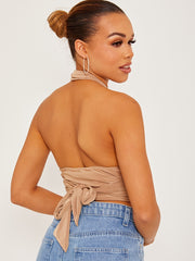 Halterneck Tie-Knot Slinky Crop Top