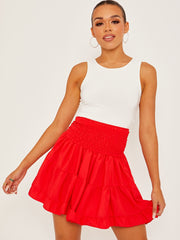Plain Shirred Waist Boho Skirt