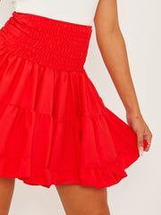 Plain Shirred Waist Boho Skirt