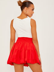 Plain Shirred Waist Boho Skirt