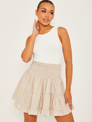 Plain Shirred Waist Boho Skirt
