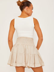 Plain Shirred Waist Boho Skirt