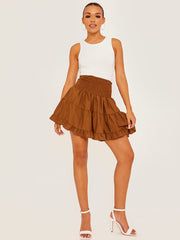 Plain Shirred Waist Boho Skirt