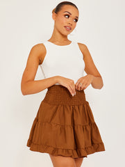 Plain Shirred Waist Boho Skirt