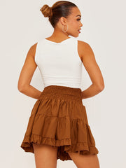 Plain Shirred Waist Boho Skirt