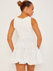 Plain Shirred Waist Boho Skirt