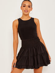 Plain Shirred Waist Boho Skirt