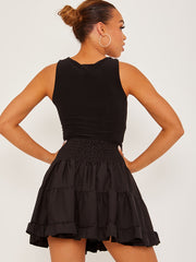 Plain Shirred Waist Boho Skirt