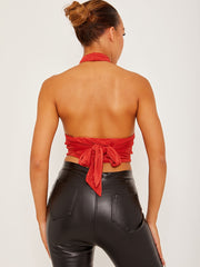 Halterneck Tie-Knot Slinky Crop Top