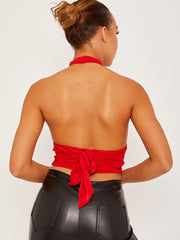 Halterneck Tie-Knot Slinky Crop Top