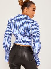 Checked Wrap Front Tie Knot Top