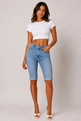 High-Waisted Denim Bermuda Shorts