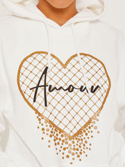 Amour Heart Graphic Fleeced Hoodie