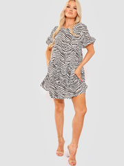 Zebra Print Frill Tiered Smock Dress