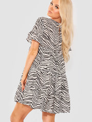 Zebra Print Frill Tiered Smock Dress
