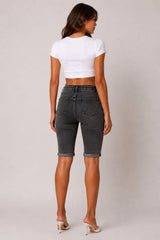 High-Waisted Denim Bermuda Shorts