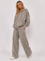 Diamanté Acid Wash Zip Hoodie & Trouser Co-Ord Set