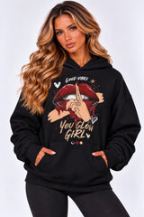 Bold Lips & Slogan Graphic Print Hoodie