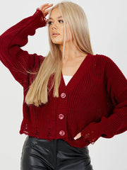Distressed Chunky Knit Button Front Cardigan