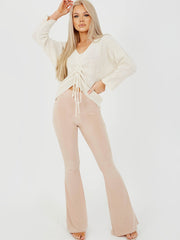 Scrunch Back Flared Slinky Trousers