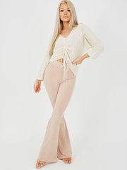 Scrunch Back Flared Slinky Trousers