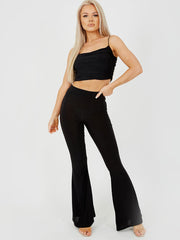 Scrunch Back Flared Slinky Trousers