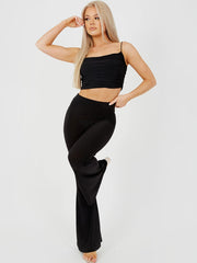 Scrunch Back Flared Slinky Trousers