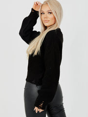 Distressed Chunky Knit Button Front Cardigan