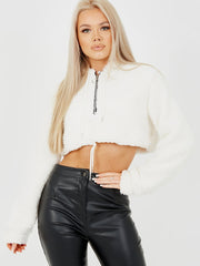 Teddy Bear Zip Up Cropped Hoodie