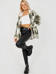 Thick Checked Shacket With Zip & Hood