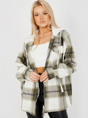 Thick Checked Shacket With Zip & Hood