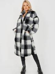 Checked Longline Teddy Bear Borg Coat