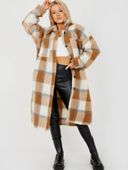 Checked Longline Teddy Bear Borg Coat
