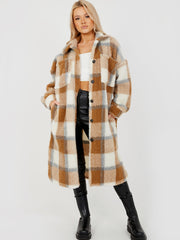 Checked Longline Teddy Bear Borg Coat