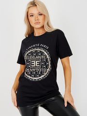 Glitzer Elegante Grafik gedrucktes T-Shirt