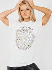 Glitzer Elegante Grafik gedrucktes T-Shirt