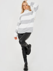 Funnel Neck Striped Knitted Jumper