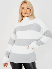 Funnel Neck Striped Knitted Jumper