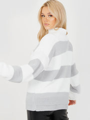 Funnel Neck Striped Knitted Jumper