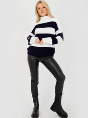 Funnel Neck Striped Knitted Jumper