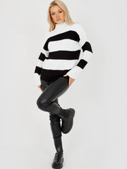Funnel Neck Striped Knitted Jumper
