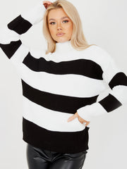 Funnel Neck Striped Knitted Jumper