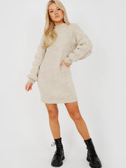 Bubbelmouw gebreide jurk