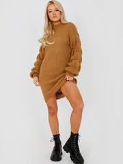 Bubbelmouw gebreide jurk