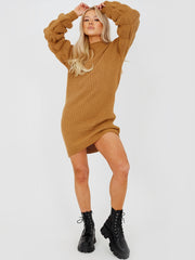 Bubbelmouw gebreide jurk