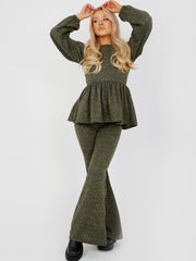Melange Knit Peplum Top & Trouser Co-ord