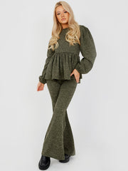 Melange Knit Peplum Top & Trouser Co-ord
