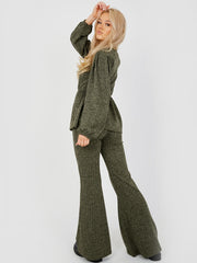 Melange Knit Peplum Top & Trouser Co-ord