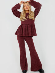 Melange Knit Peplum Top & Trouser Co-ord