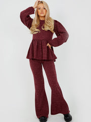 Melange Knit Peplum Top & Trouser Co-ord